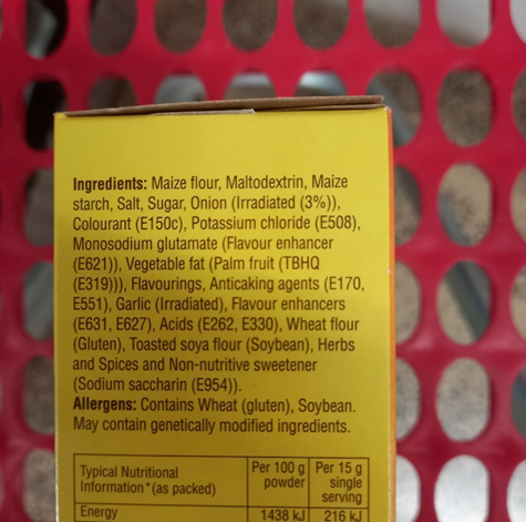 List of ingredients in ultranprocessed food.